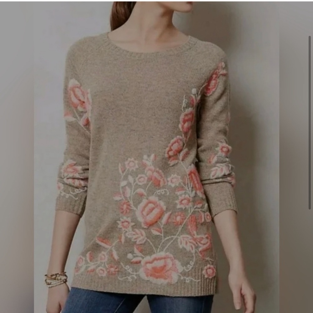 Anthropologie Sleeping On Snow Embroidered Ranunculus Tunic Sweater - Picture 5 of 6